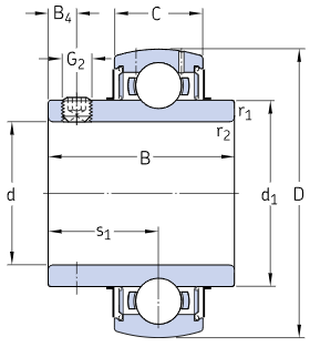 AS201 外球面球轴承 engineering drawing