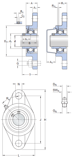 CSFB205LLU 带菱形座轴承 engineering drawing