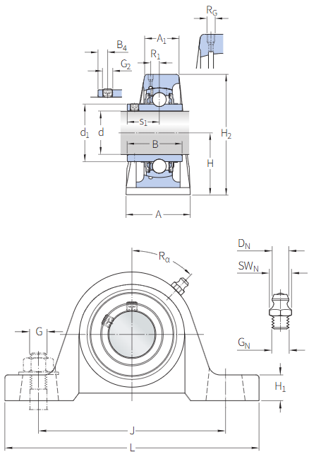 ASPB203 带立式座轴承 engineering drawing