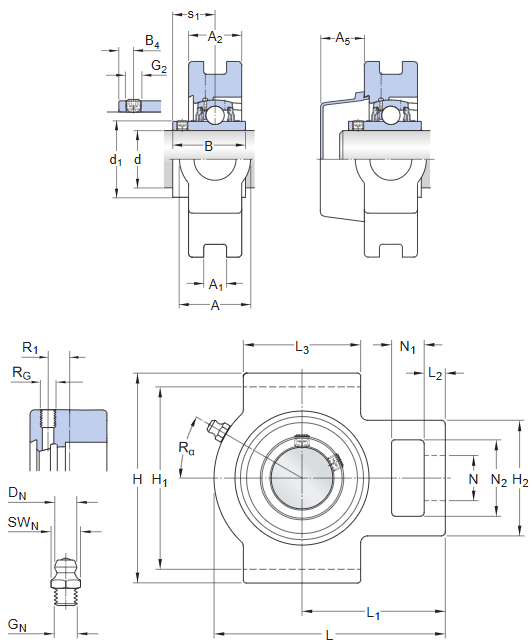 UCT321D1 带滑块座轴承 engineering drawing