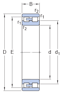 NN3005MB Cylindrical Roller Bearing engineering drawing