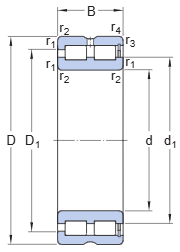 NNC4844CV Double Row Full Complement Cylindrical Roller Bearing engineering drawing